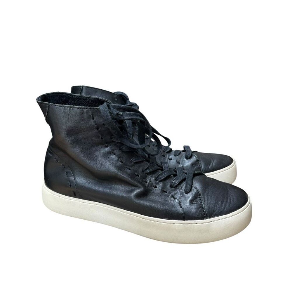 Frye Lena black leather high-top sneakers distinct whipstitch detail size 8